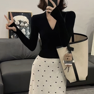 【os&oneshow】2025 new autumn long sleeve high waisted heart print skirt set