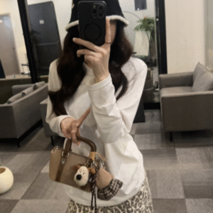 【os&oneshow 】2025 early autumn women’s two piece outfit – white t shirt with leopard wide leg pants